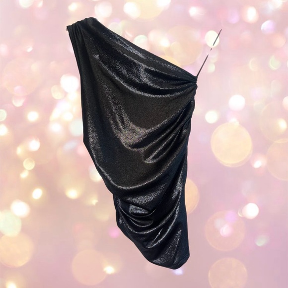 H&M Divided One Shoulder Silver Grey Metallic Form Fitting Going Out Top - Picture 2 of 3